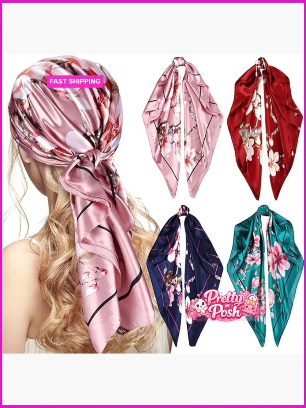 Satin Head Scarf Set for Hair and Sleeping, 35 Inch Square Silk Scarves